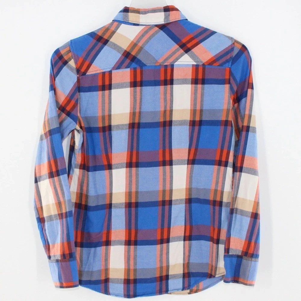 J.Crew Plaid Perfect Fit Button Down Shirt XS Petite Blue Orange - Picture 2 of 7